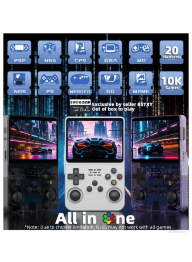 Handheld Retro R36S Game Console Linux System With 64G TF Card, 20000+ Games, Retro Video Game Console 3.5 Inch IPS Screen White - Image 5